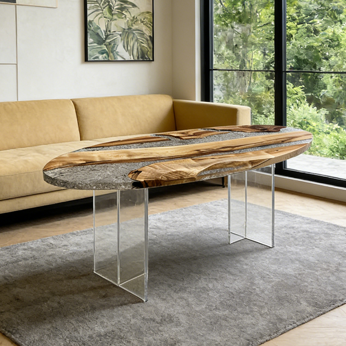 Camphor Wood Elliptical Resin Coffee Table