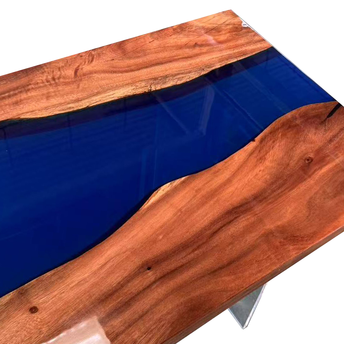 Walnut Wood Blue River Resin Side Table