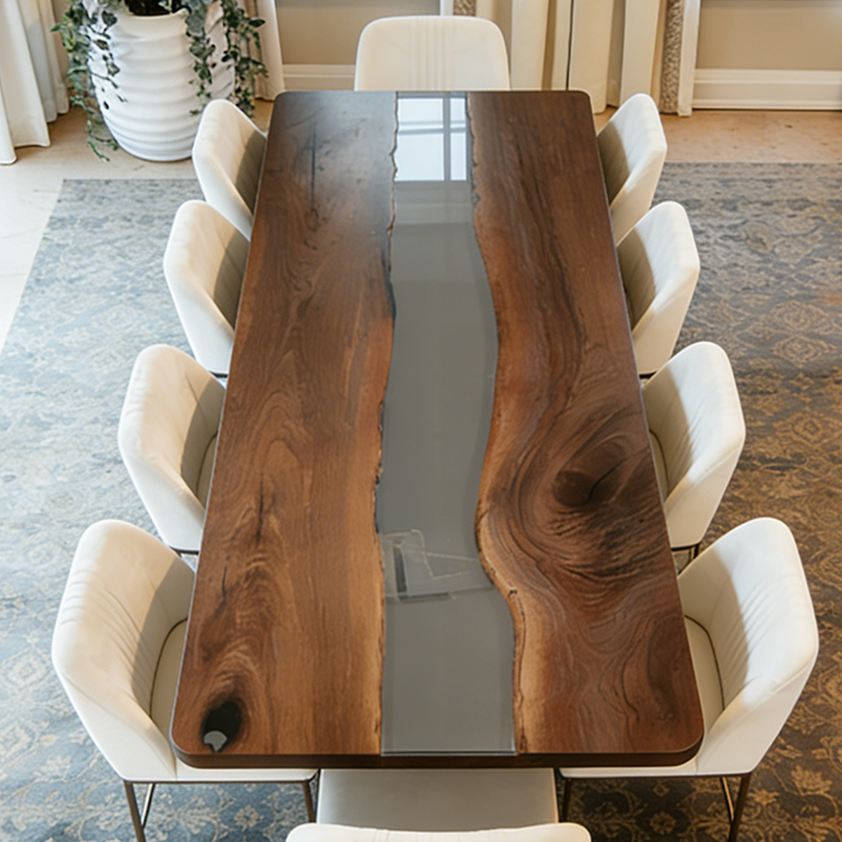 Black Walnut Wood Black River Epoxy Resin Dining Table