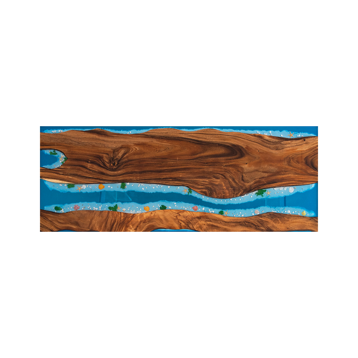 Walnut Wood Blue River Rectangle Epoxy Resin Dining Table