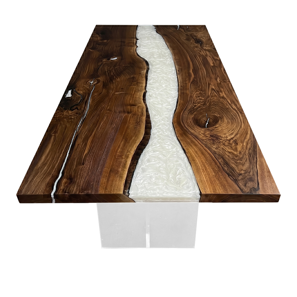 Black Walnut White Pearl Epoxy Resin River Dining Table