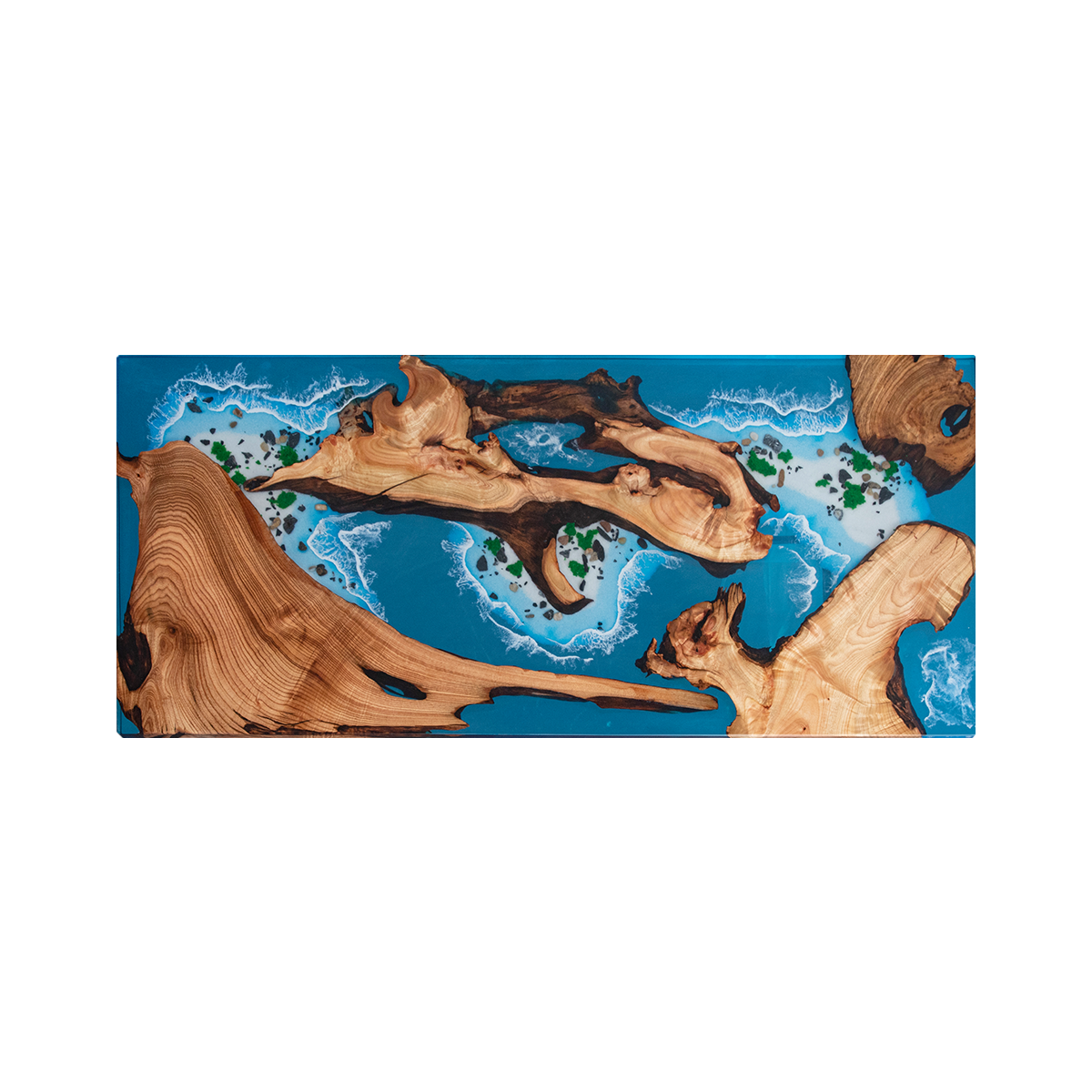 Olive Wood Ocean Scene Rectangle Epoxy Resin Dining Table