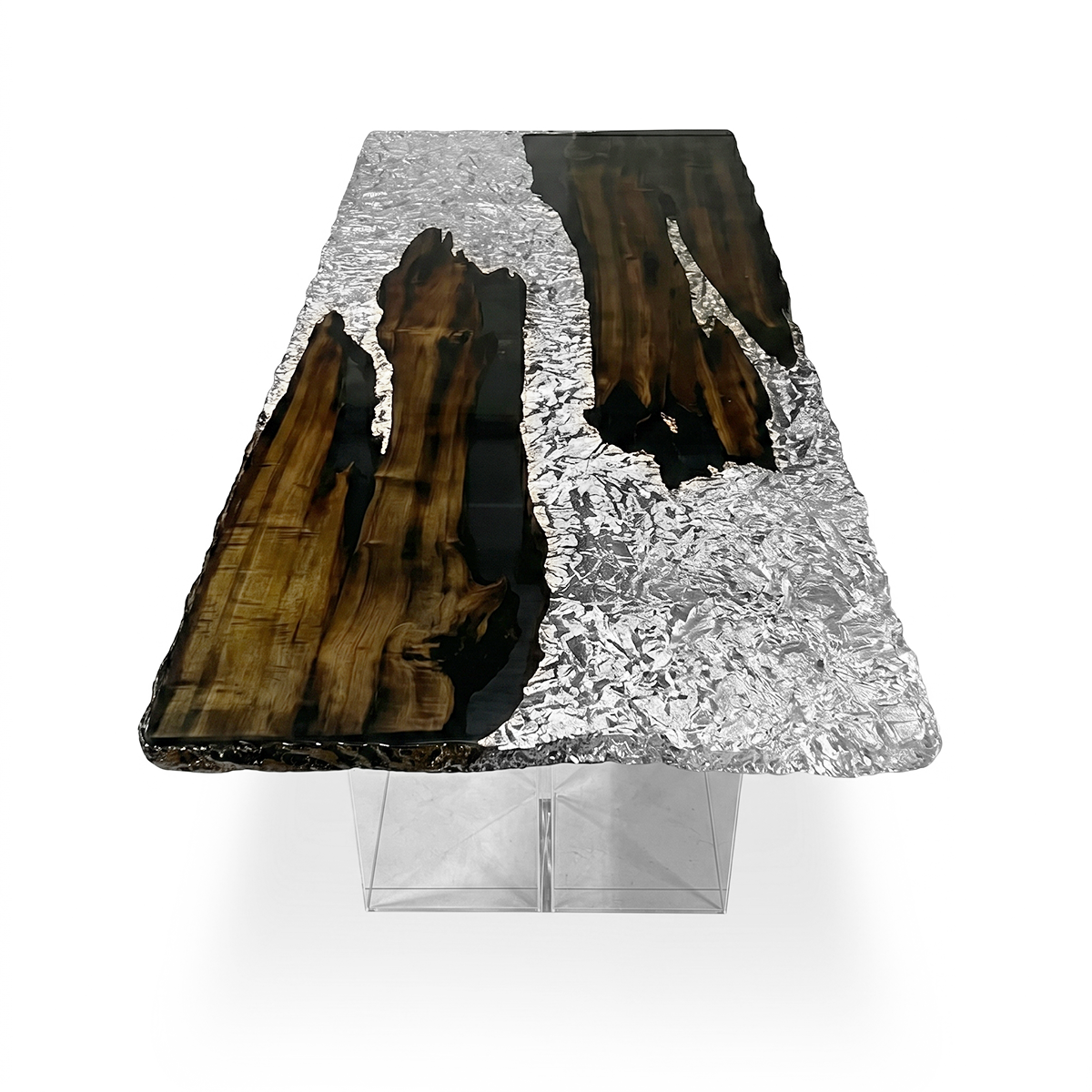 Silver Glacier Black Walnut Wood Epoxy Resin Conference Table