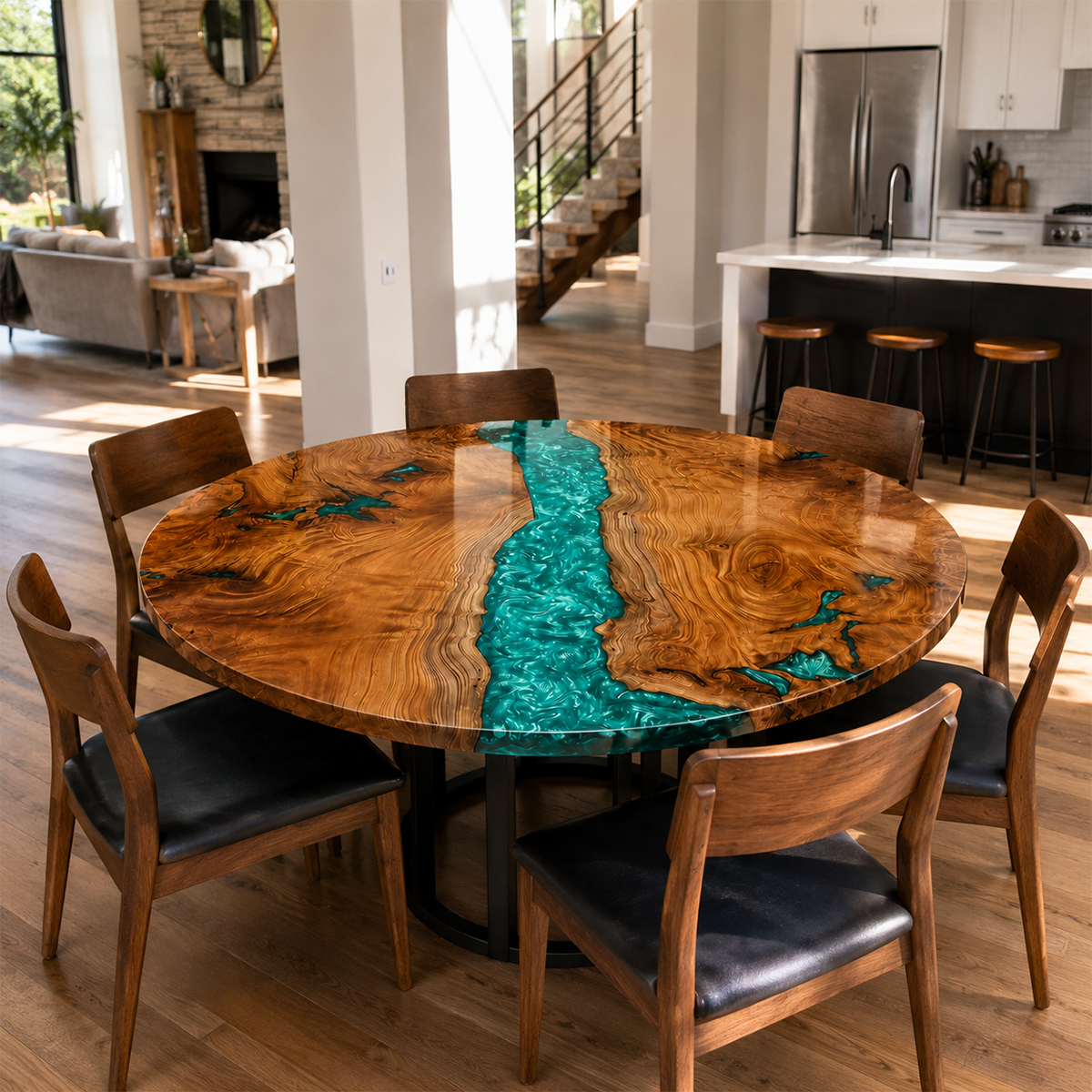 Cunninghamia Wood Swirl Green Resin Round Table