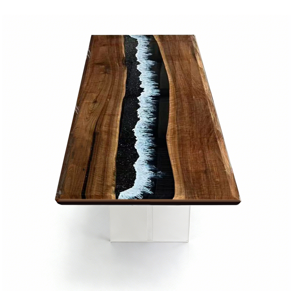 Walnut Wood Black Wave Epoxy Resin Conference Table