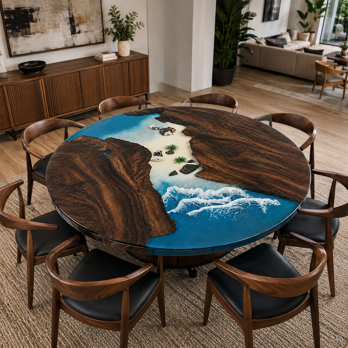 Black Walnut with Island Epoxy Resin Round Table