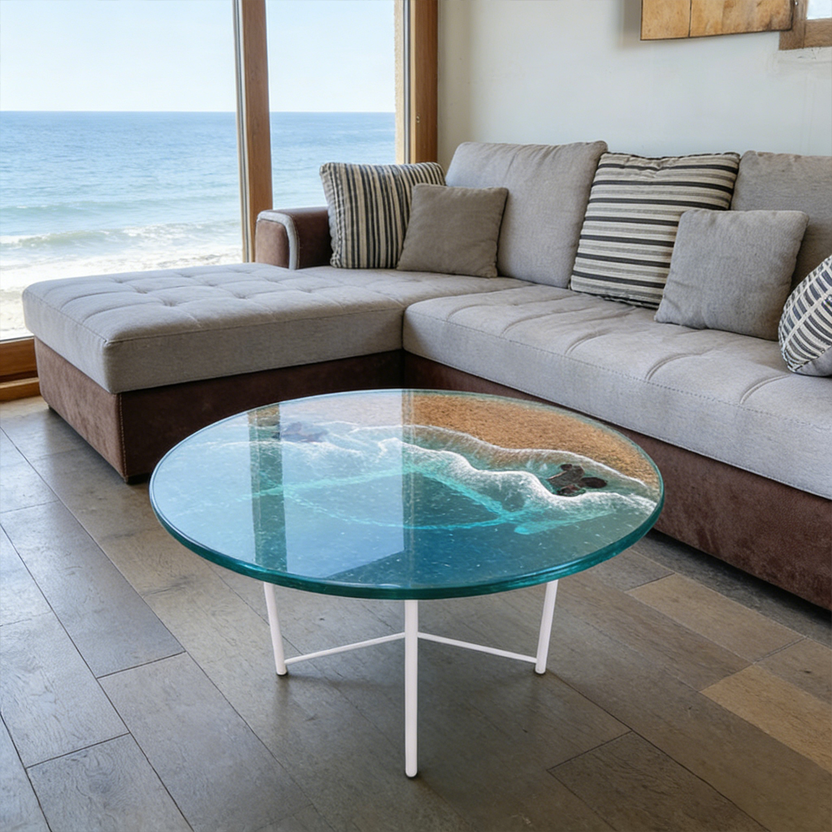 Beach & Wave Resin Art Round Coffee Table