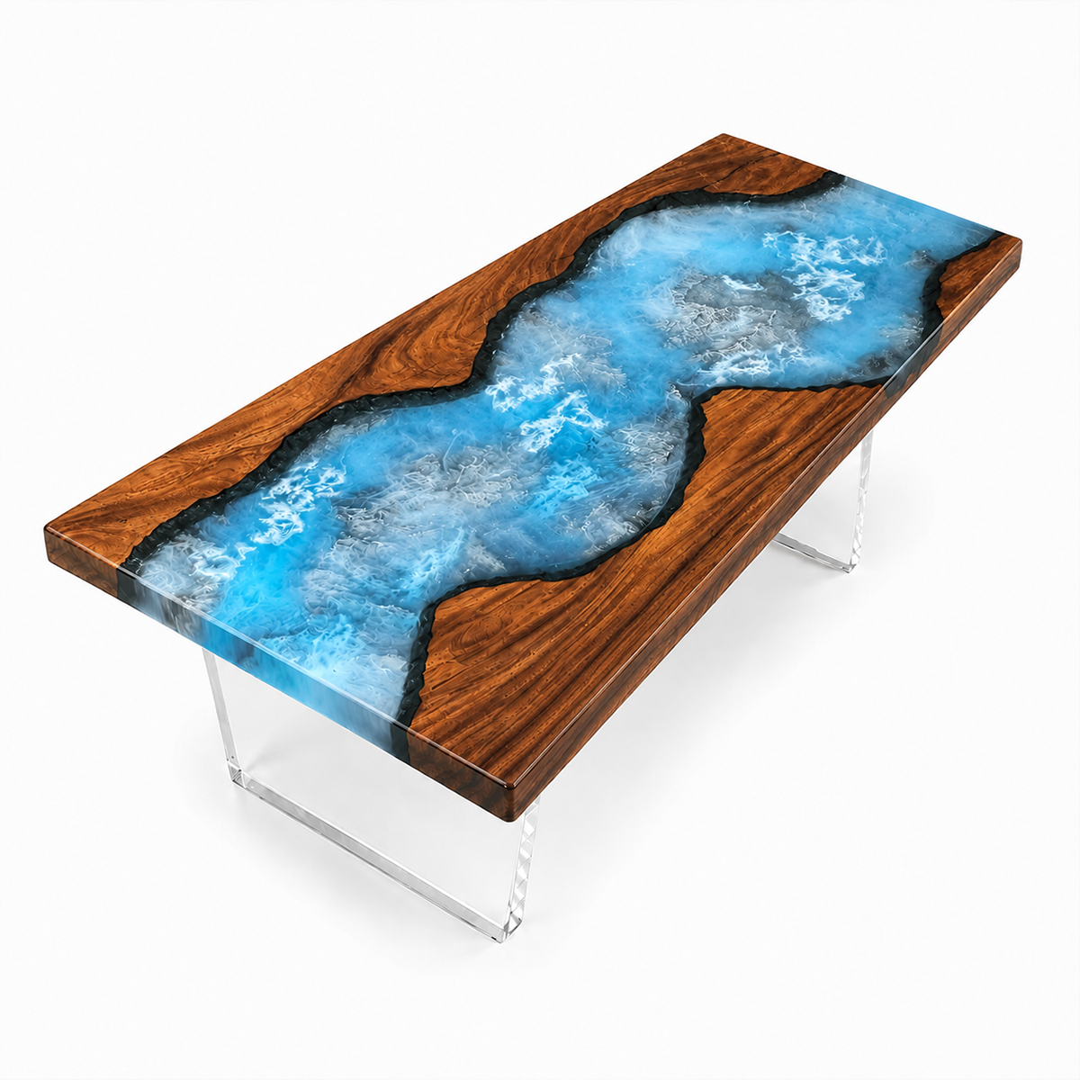 Walnut Wood with Swirl Blue Epoxy Resin Conference Table