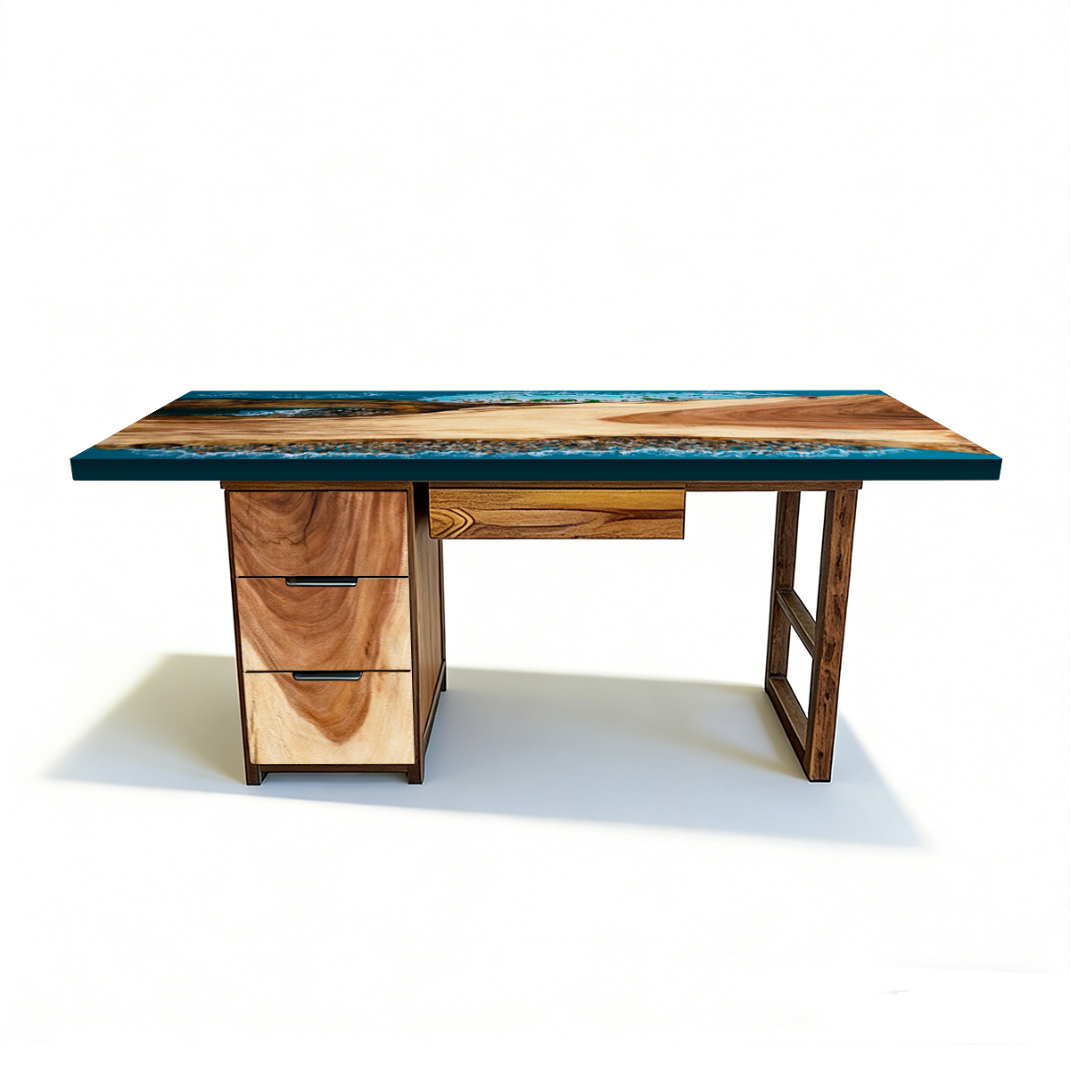 Walnut Wood Ocean Wave Epoxy Desk