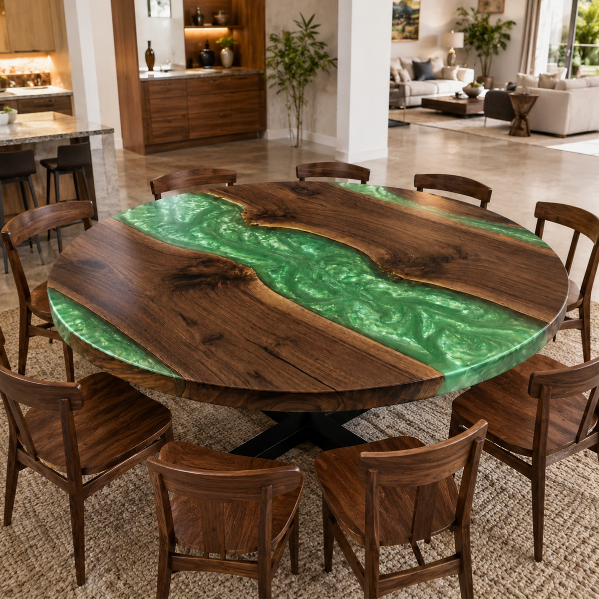 Black Walnut with Green Epoxy Resin Round Table