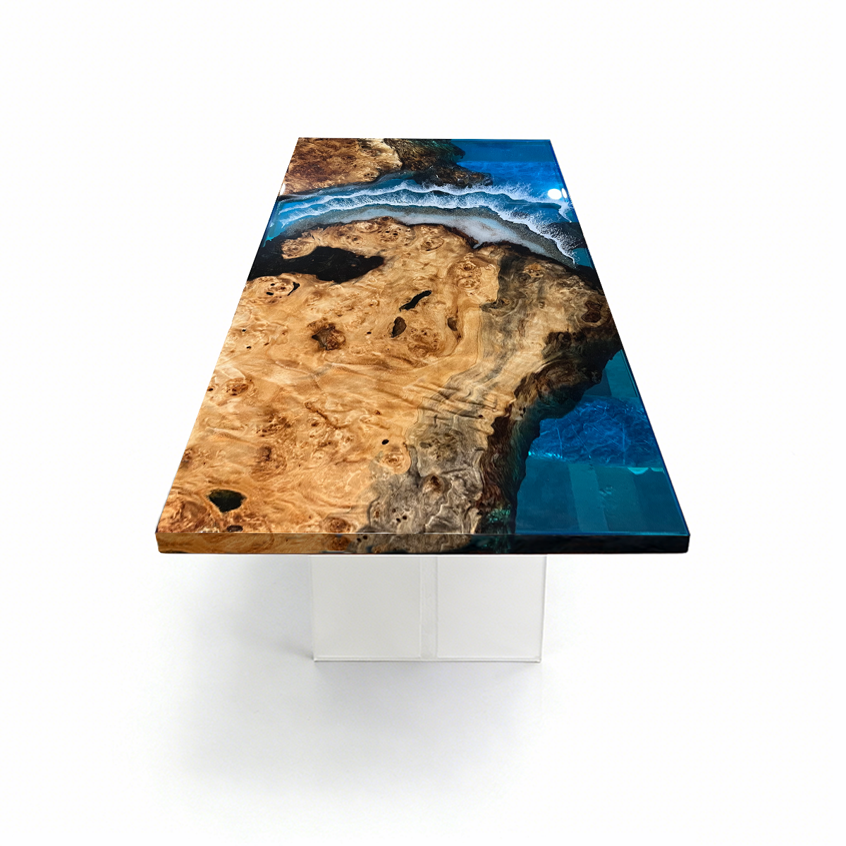 Olive Wood Ocean Wave Epoxy Resin Conference Table