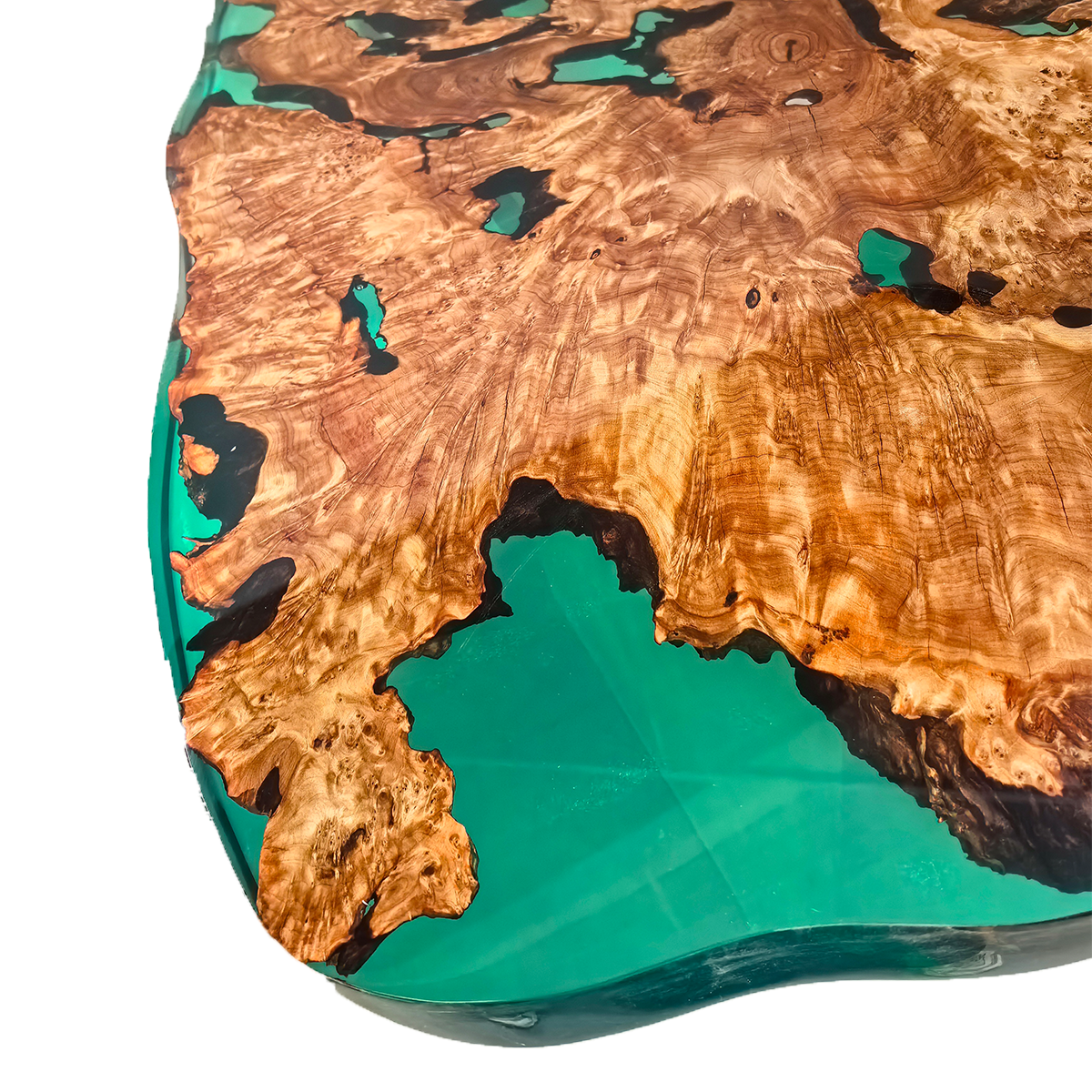 Burl Wood Teal Epoxy Resin Coffee Table