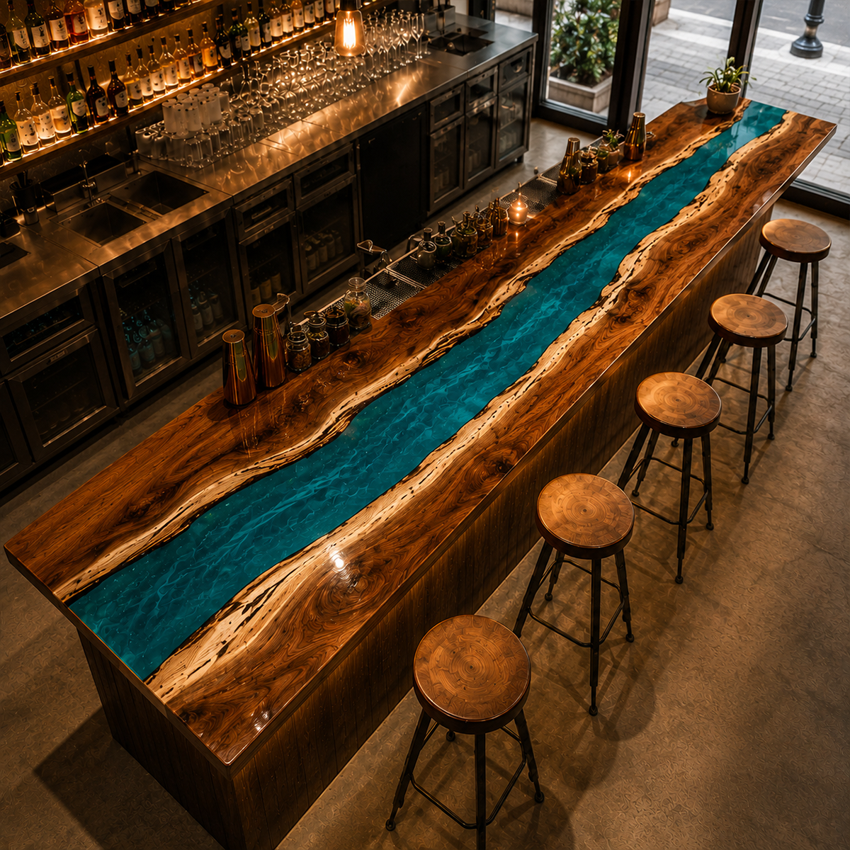 Walnut Azure River Epoxy Resin Bar Countertop