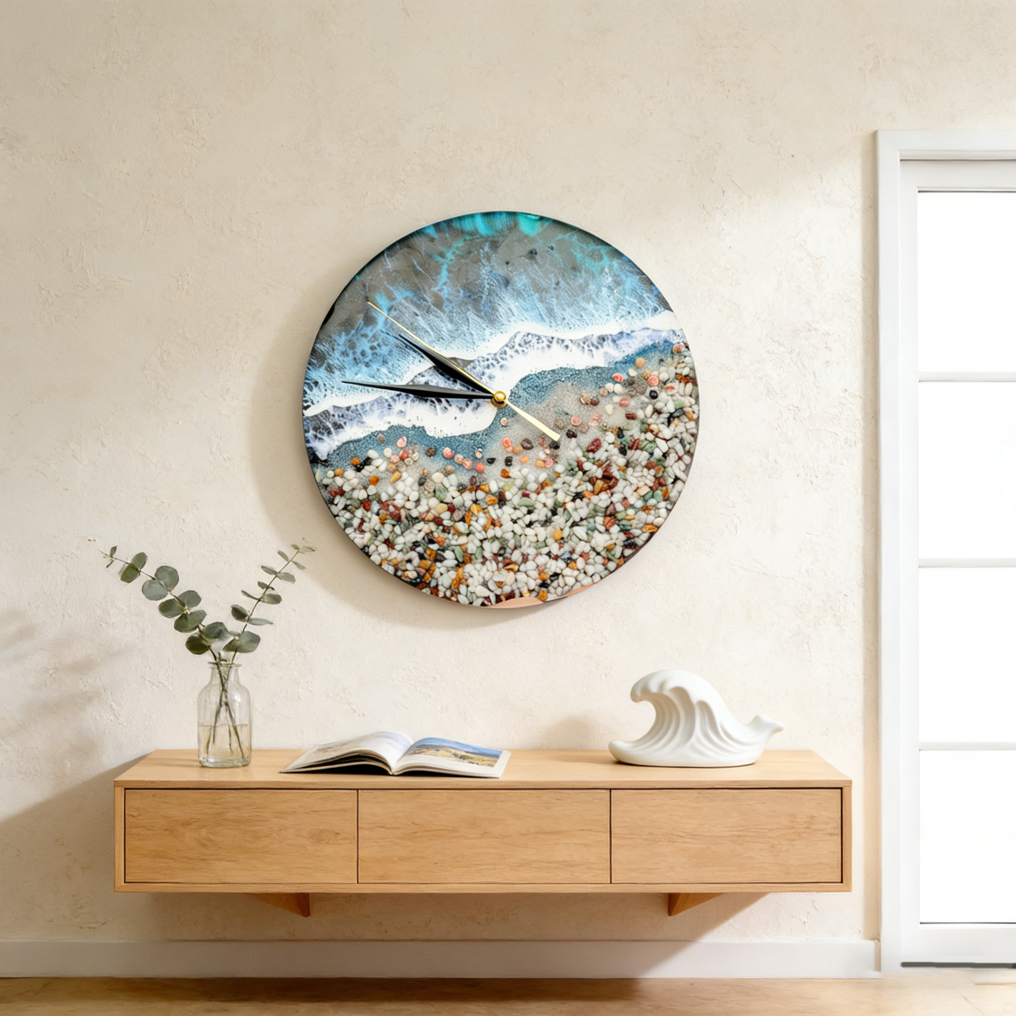 Coastal Scene Pebbl Resin clock
