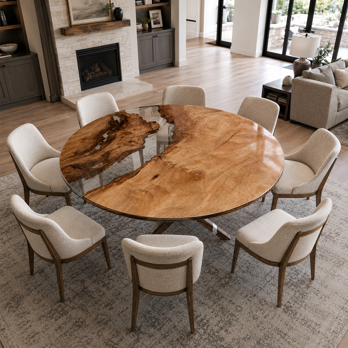 Olive Wood Clear Epoxy Resin Round Table