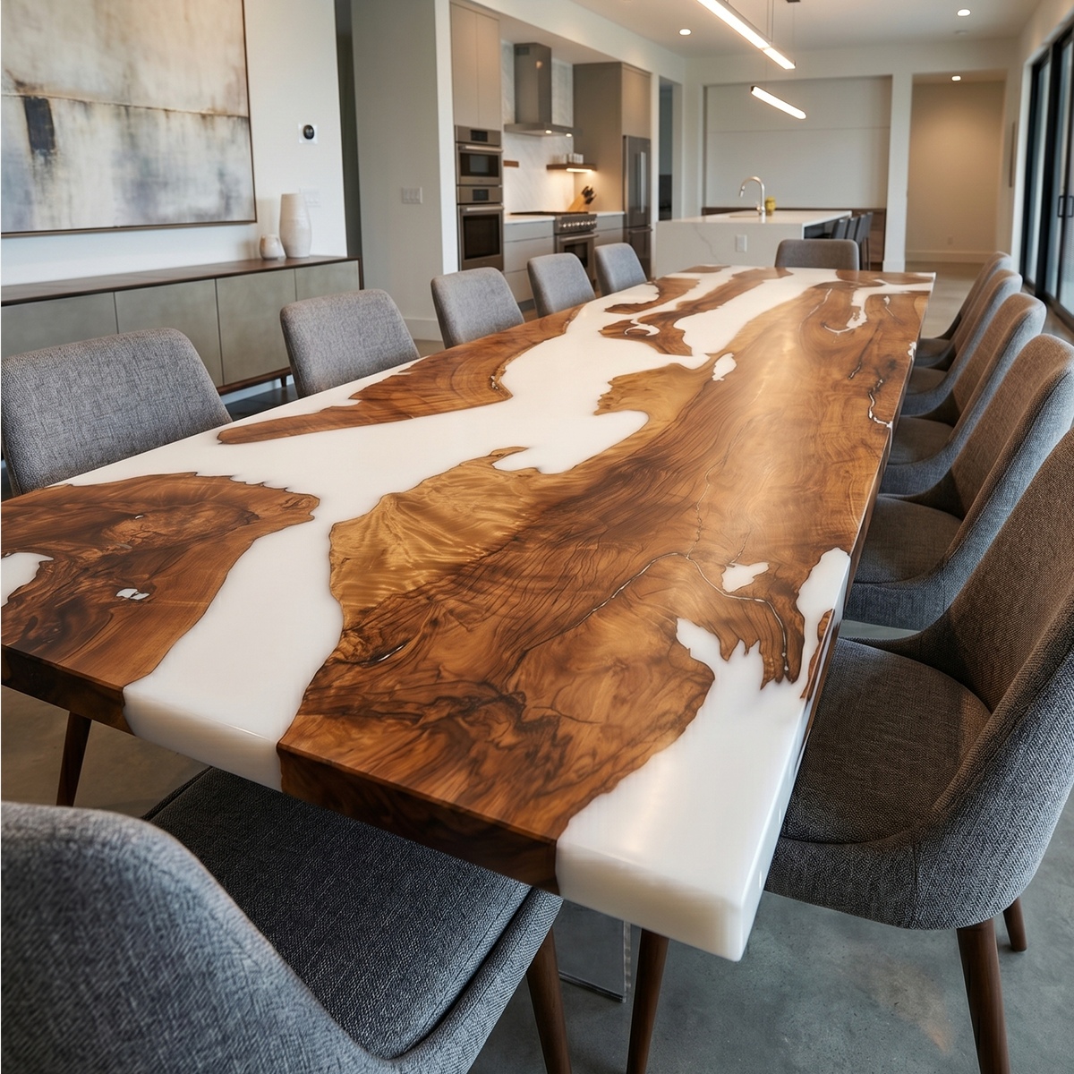 Walnut Wood with White Epoxy Resin Dining Table