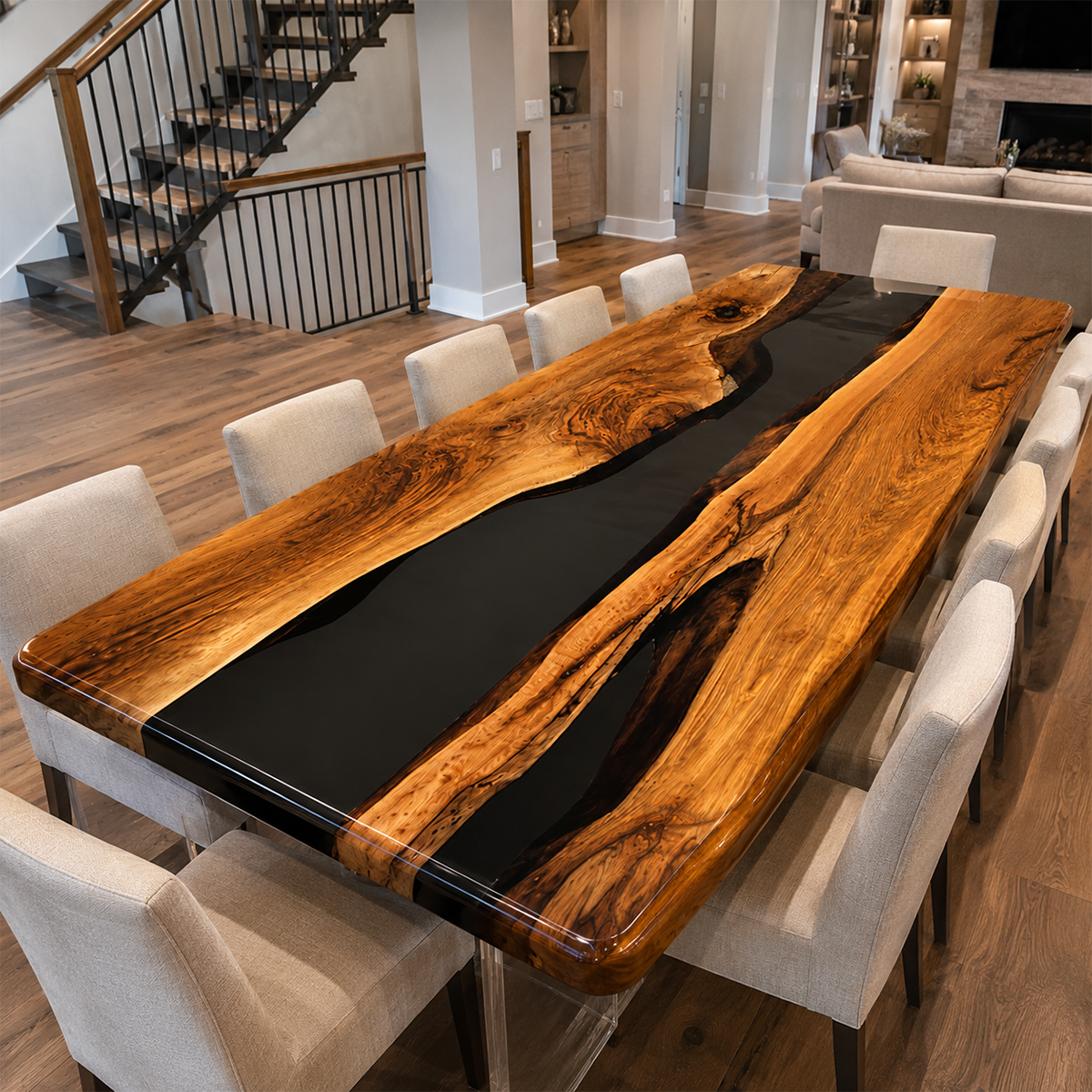 Walnut Wood with White Epoxy Resin Dining Table