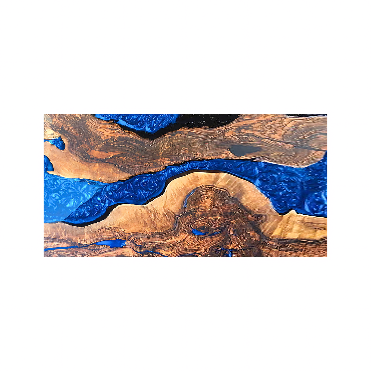 Burl Wood Deep Blue Swirl Epoxy Resin River Dining Table