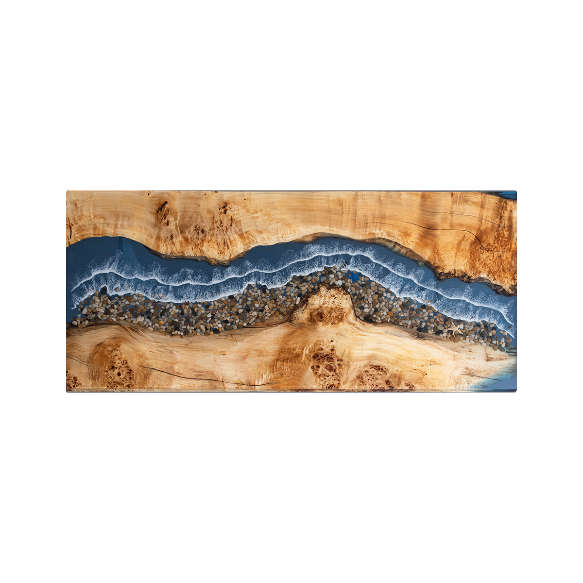 Poplar Wood Sea Wave Rectangle Epoxy Resin Dining Table