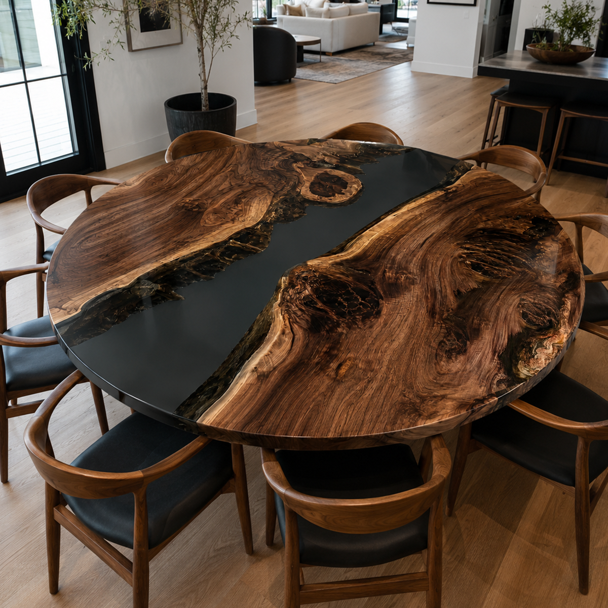 Black Walnut with Transparent Epoxy Resin Round Table