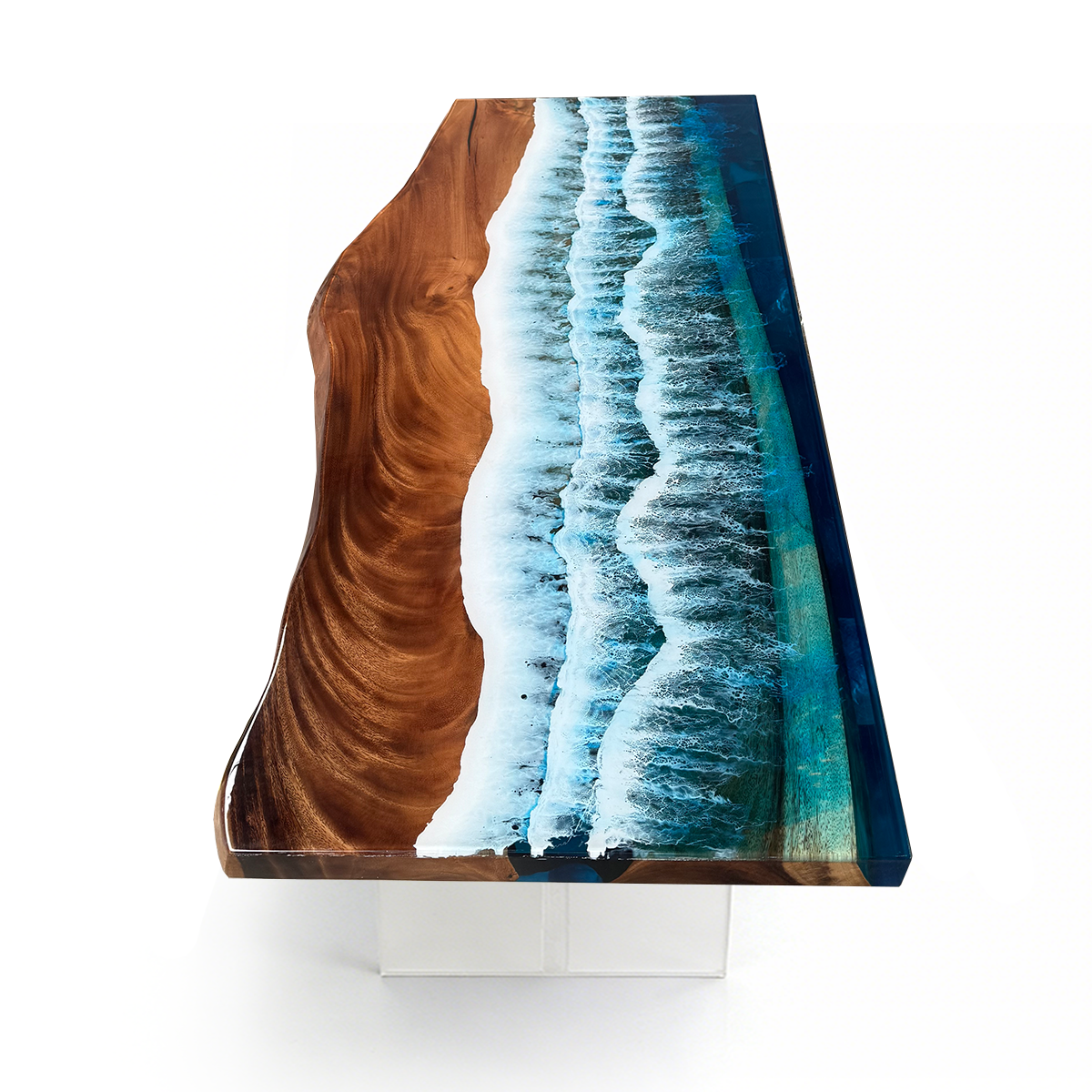 Walnut Wood Blue Wave Console Epoxy Resin Dining Table