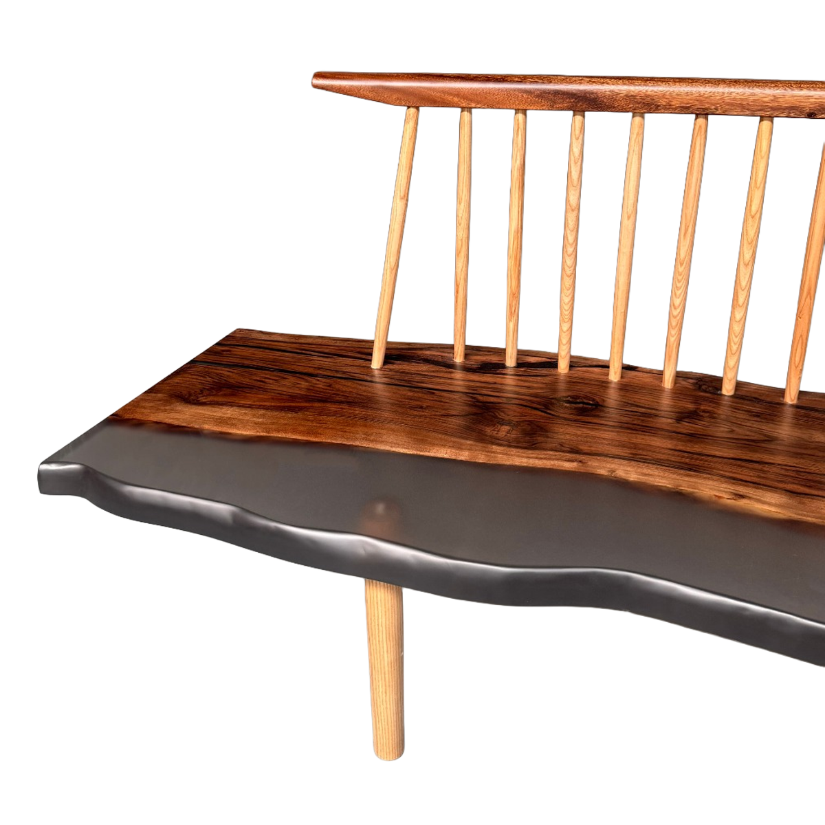 Nakashima-inspired Asian Walnut Live Edge Bench 94"L x 20"D x 24"H