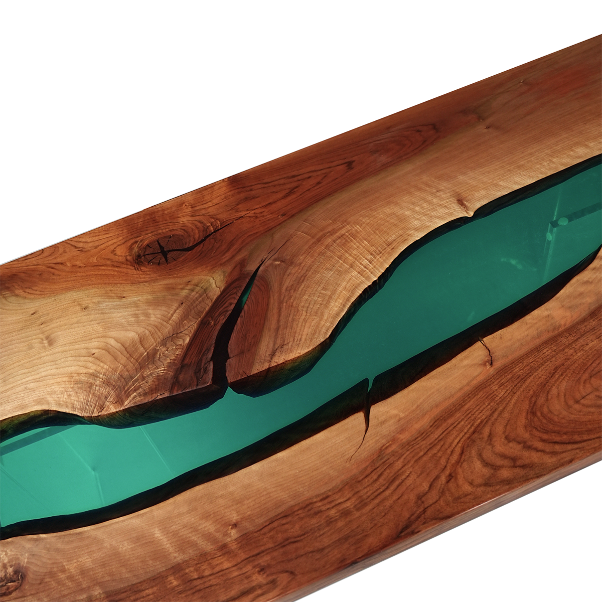 Green River Walnut Wood Rectangle Epoxy Resin Coffee Table