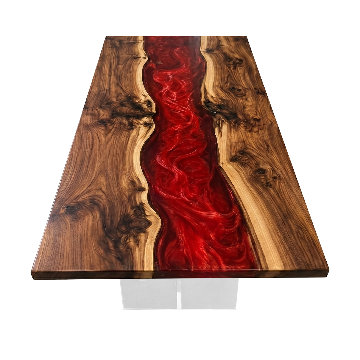 Black Walnut Deep Red Swirl Epoxy Resin River Dining Table