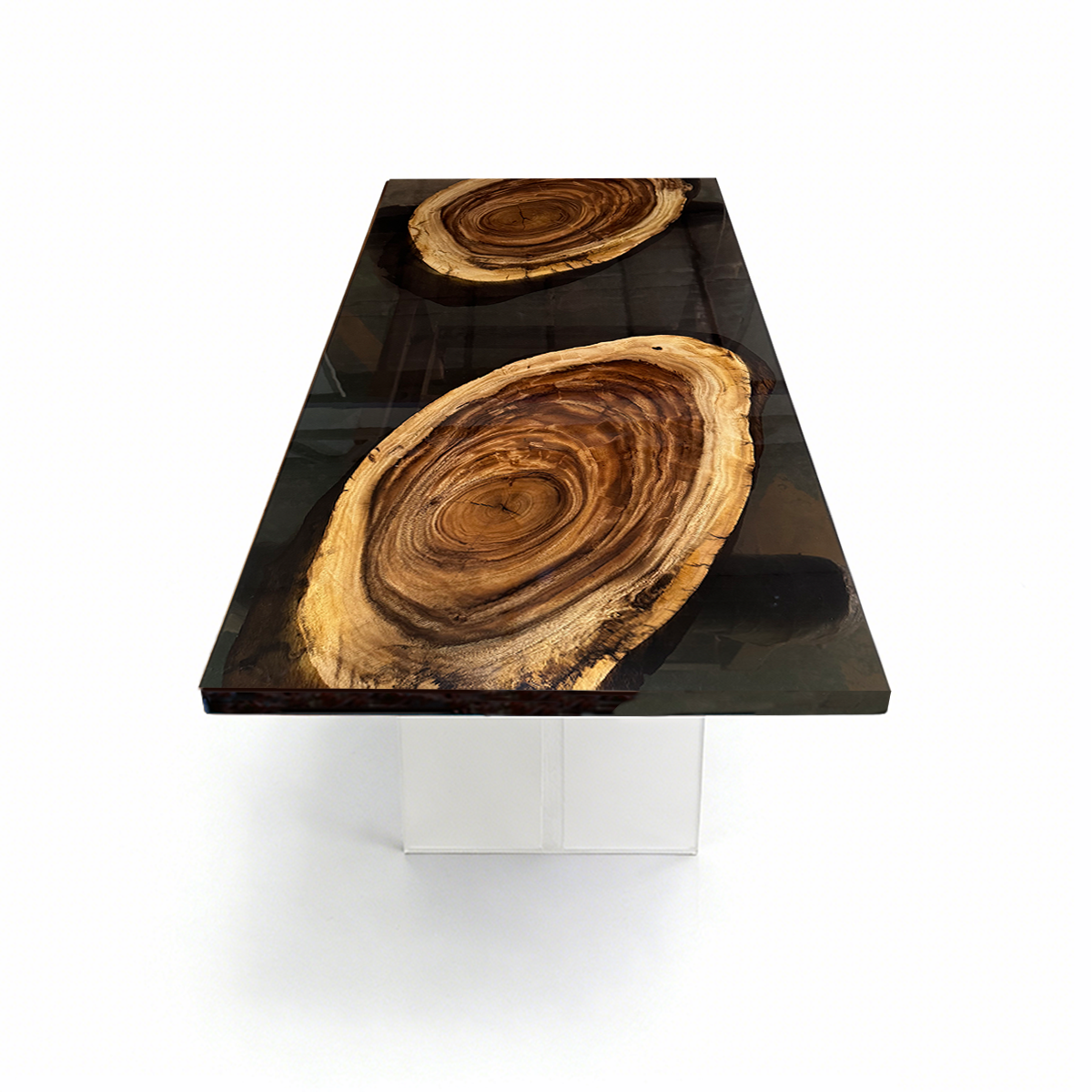 Black Walnut Wood Double Tree Ring Epoxy Resin Conference Table