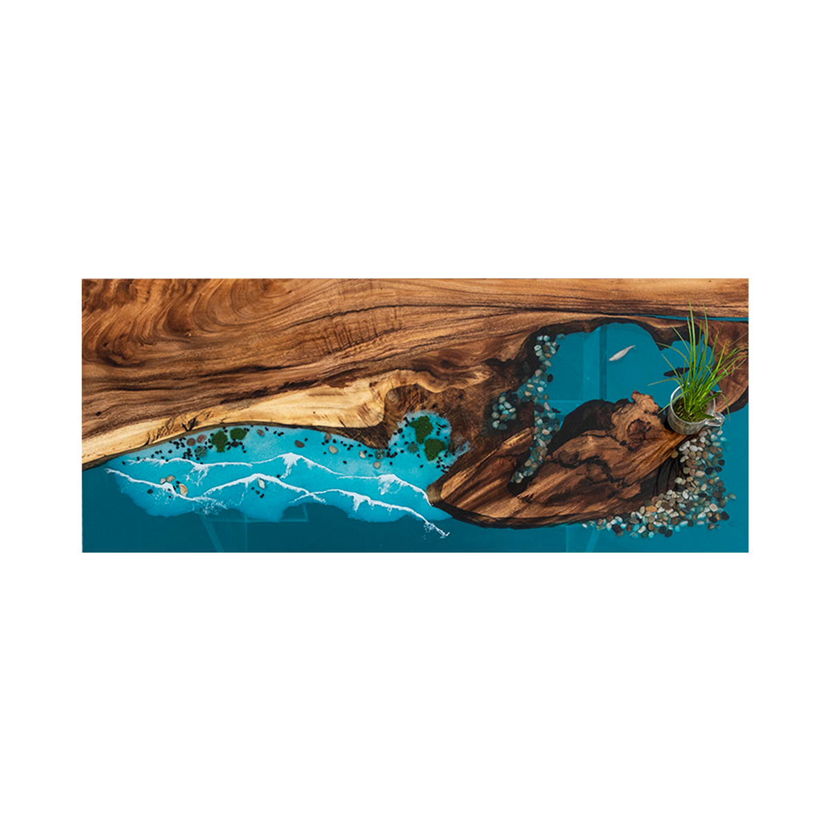 Walnut Wood Coastal Scenery Rectangle Epoxy Resin Dining Table
