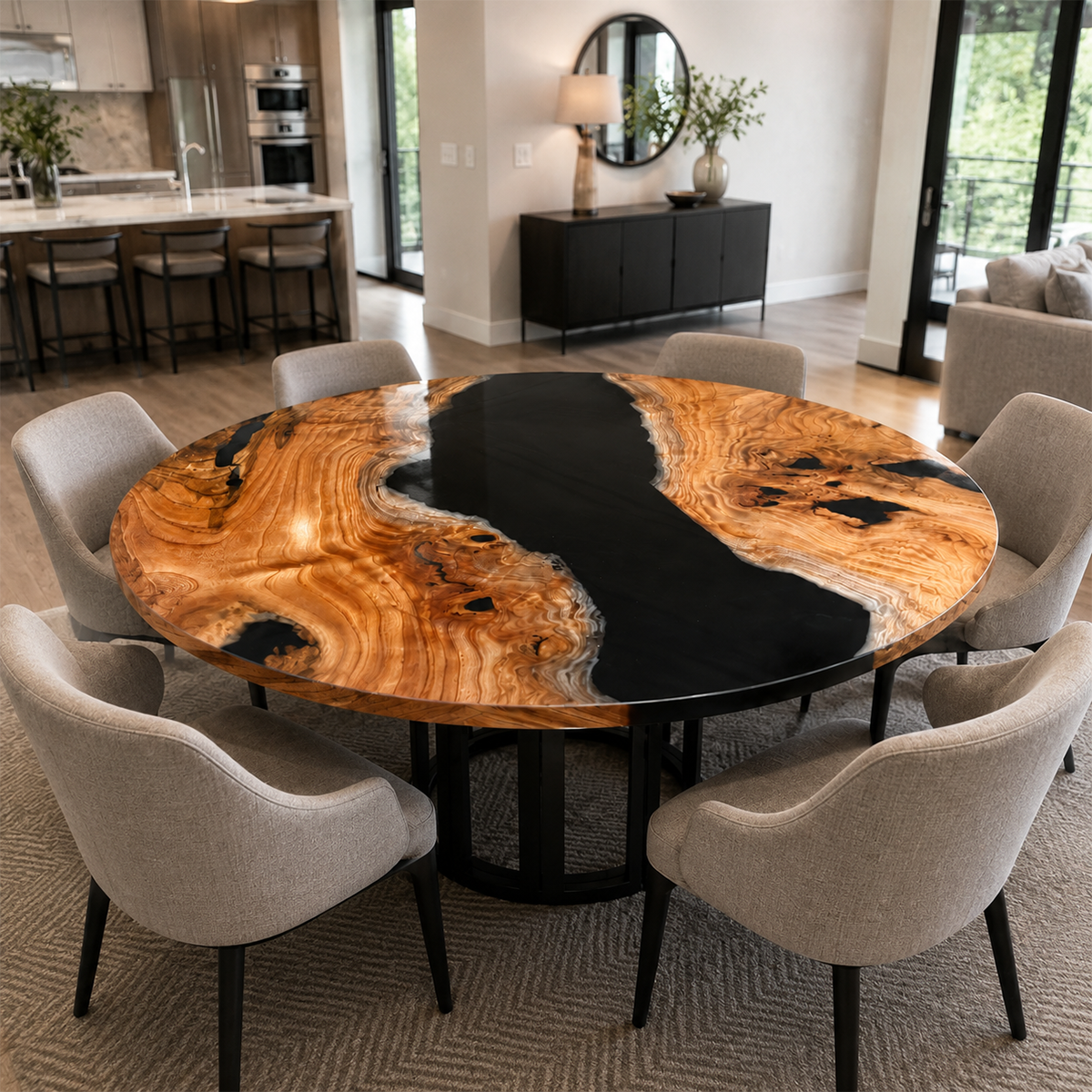 Walnut Wood Epoxy Resin River Round Table