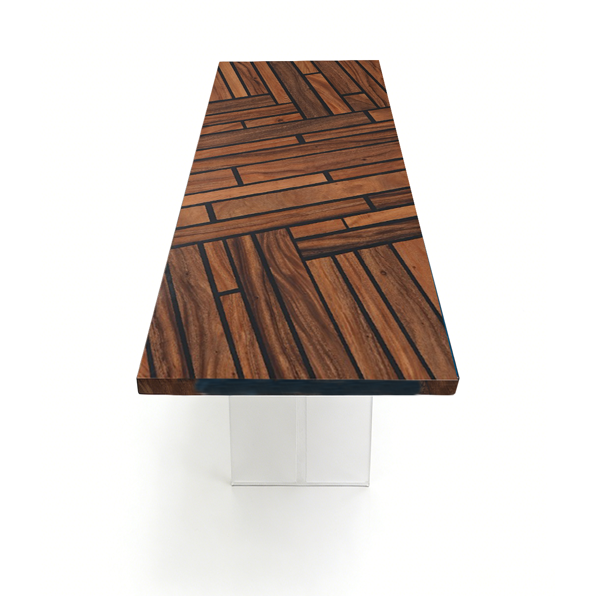 Black Walnut Wood Geometric Parquet Wood Epoxy Resin Dining Table