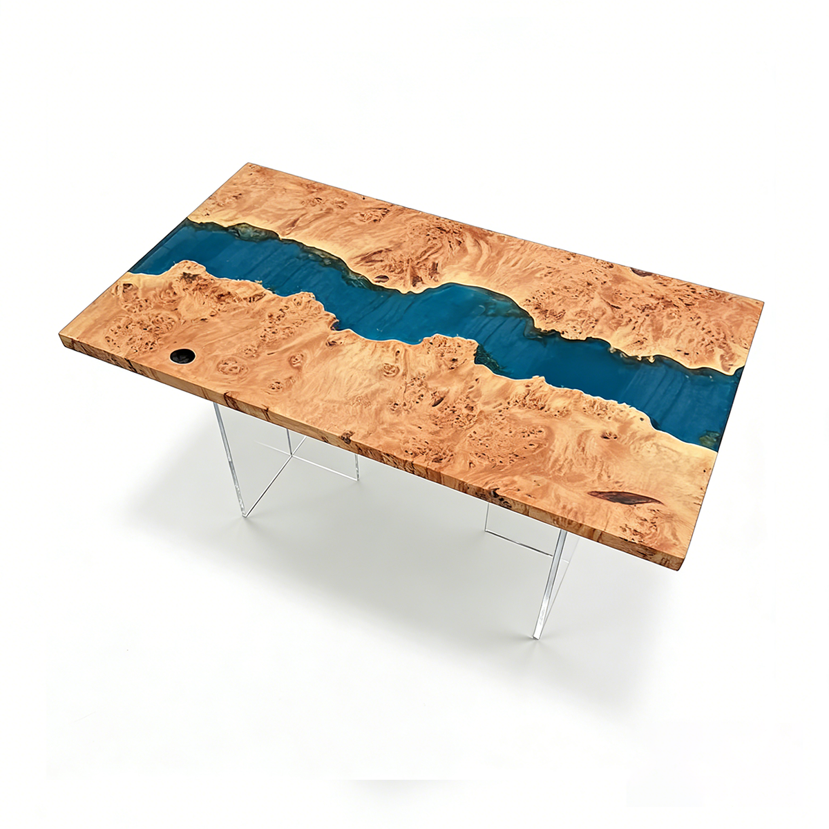 Poplar Wood  Rectangle Blue River  Resin Conference Table