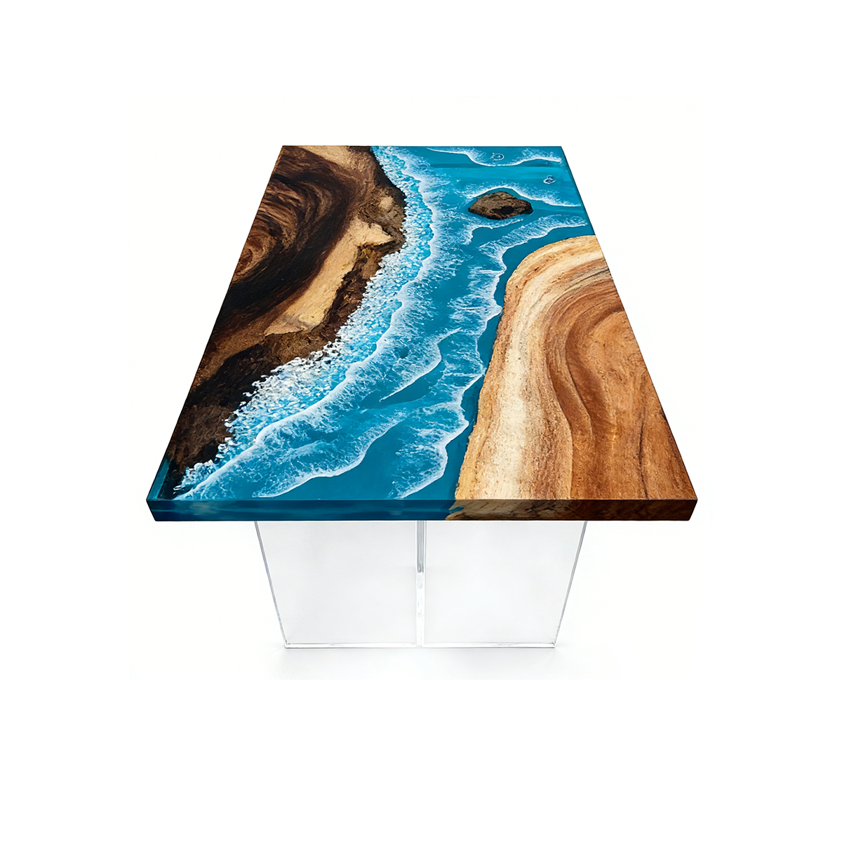 Walnut Wood Blue River Rectangle Epoxy Resin Dining Table