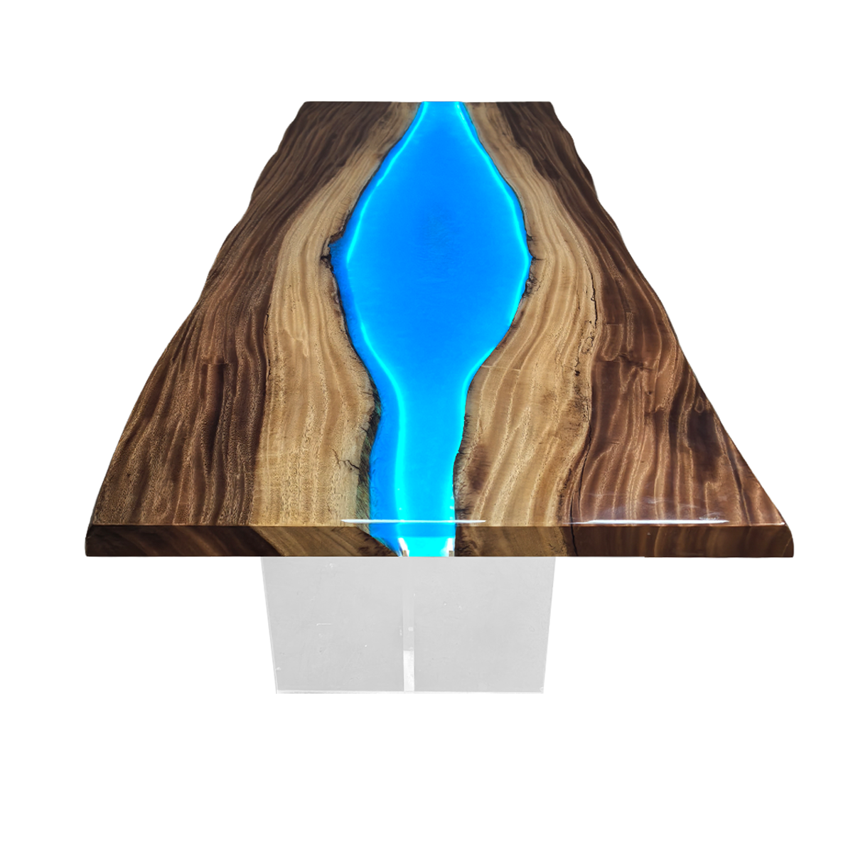 Walnut Wood LED Blue River Epoxy Resin Dining Table