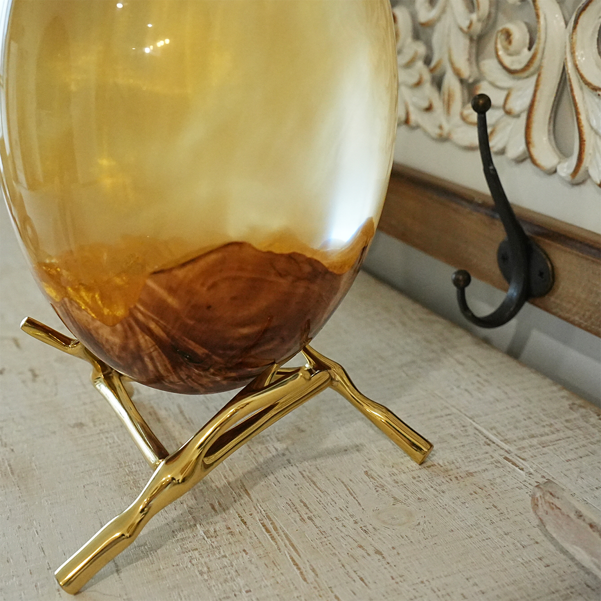 Amber Resin Egg-Shaped Decorative Ornament