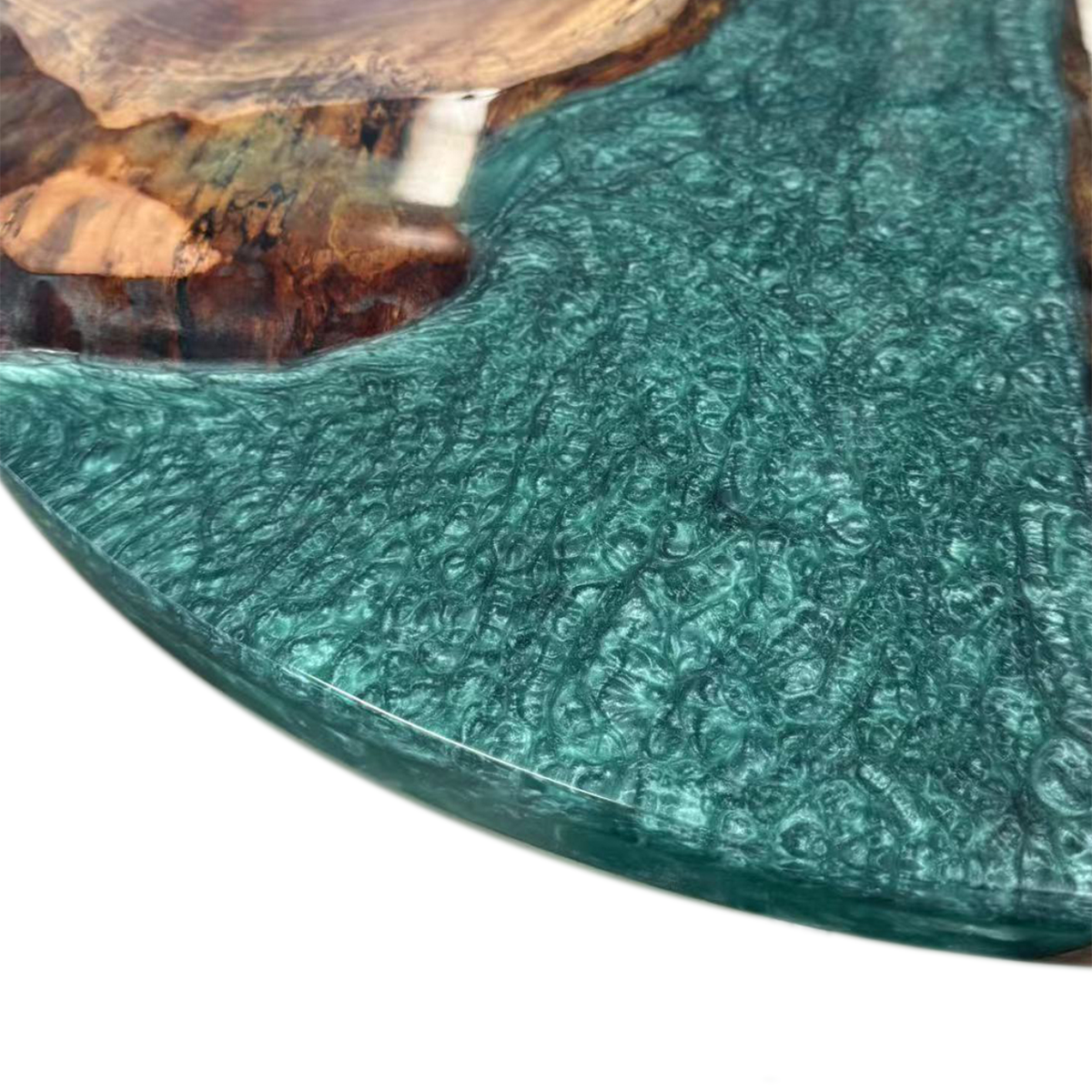 Walnut Wood Teal Resin Round Table
