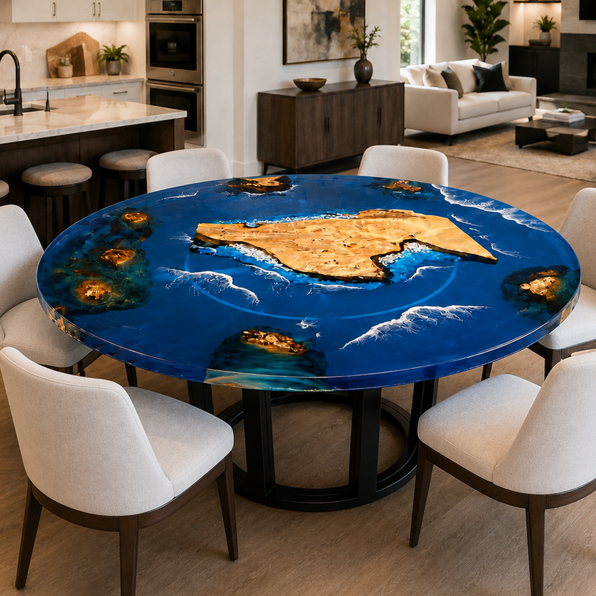 Poplar Wood Ocean Scene Resin Round Table