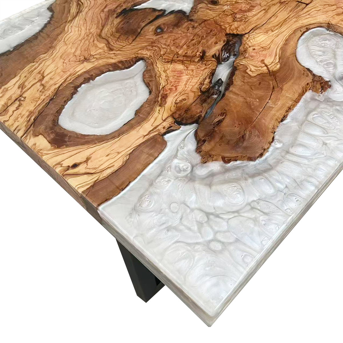 Olive Wood & Frosted Epoxy Resin Side Table