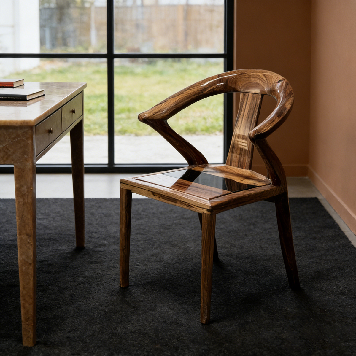 Walnut Wood Epoxy Resin Curved-back Armchair