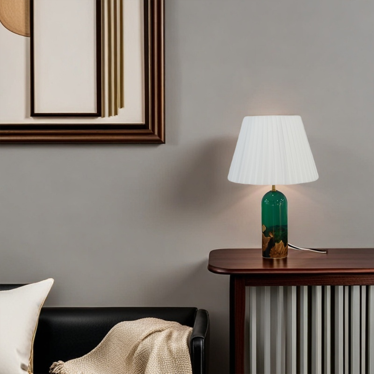 Burr Wood Green Resin Desk Lamp