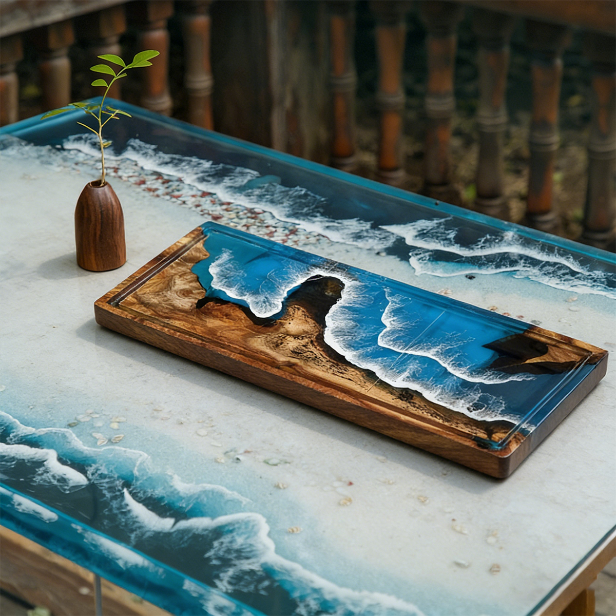 Ocean Wave Epoxy Resin Tea Tray
