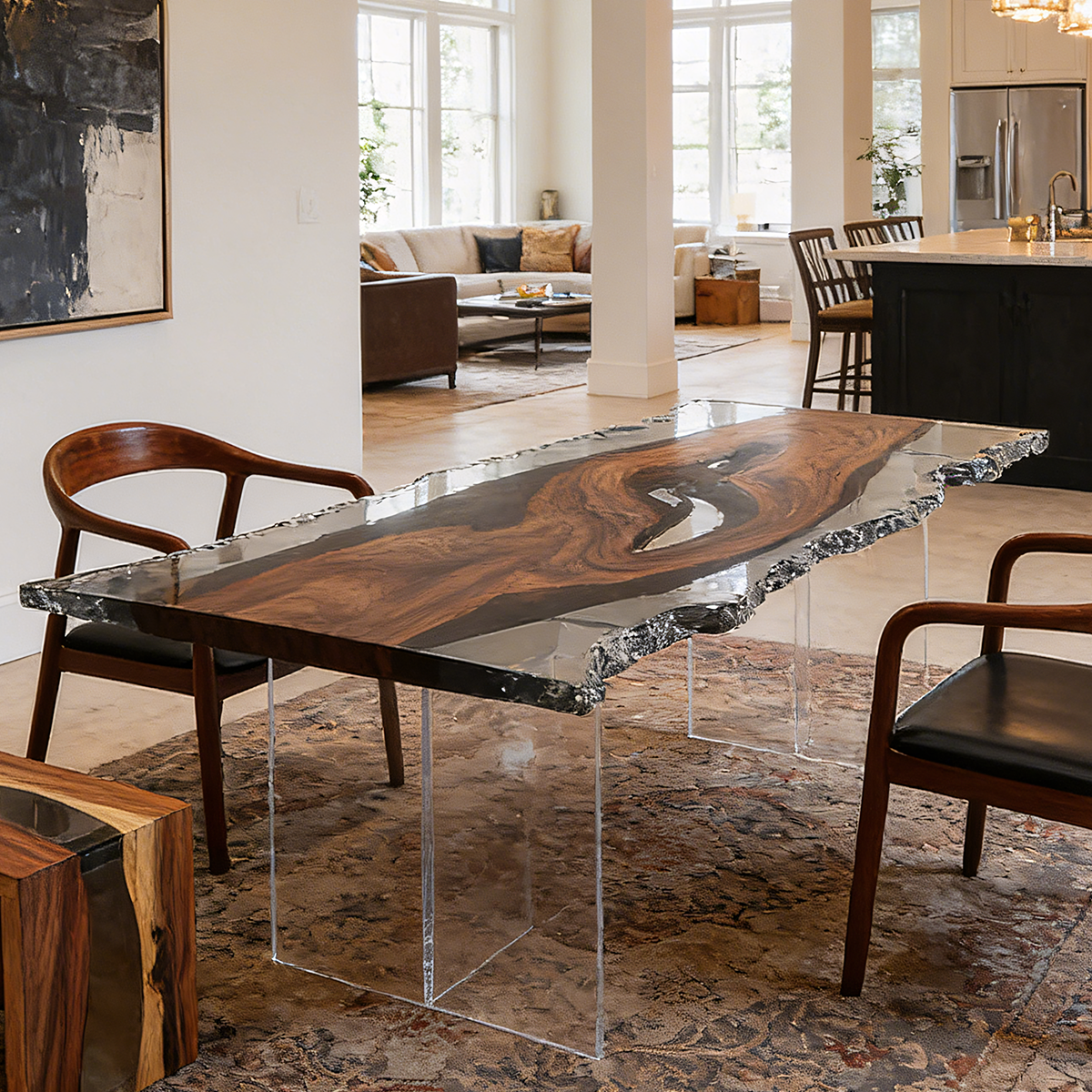 Black Walnut Wood with Clear Epoxy Resin Dining Table 78.7" L × 35.4" W Thickness 2"