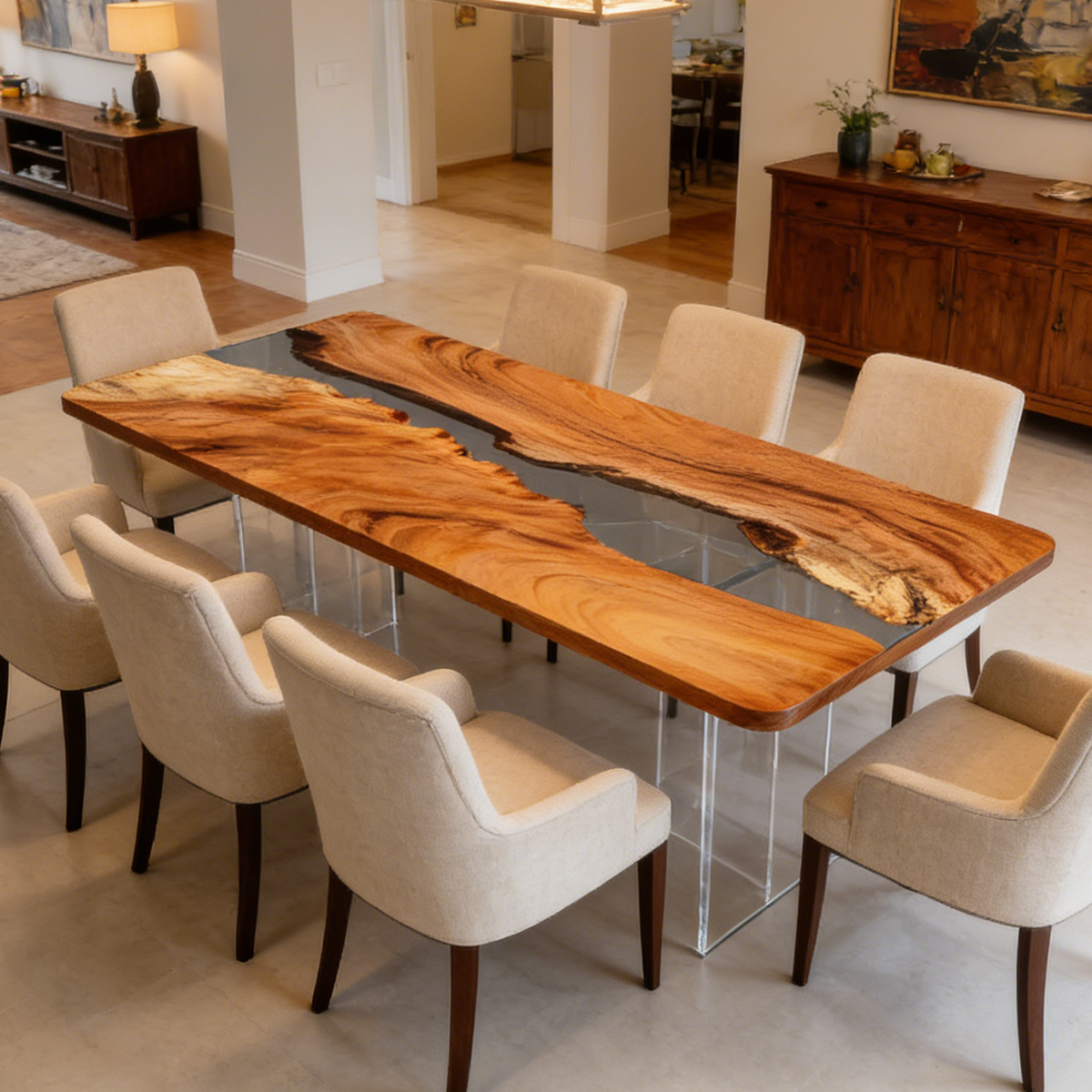Cunninghamia Wood Epoxy Table with Transparent Black Resin