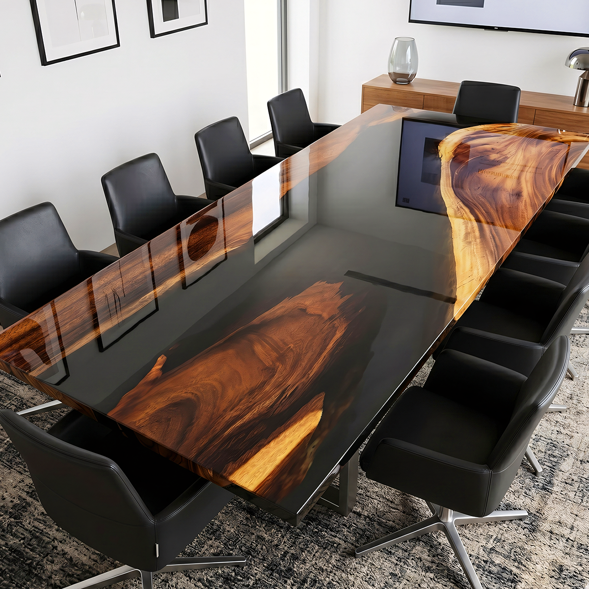 Black Walnut Wood River Epoxy Resin Conference Table
