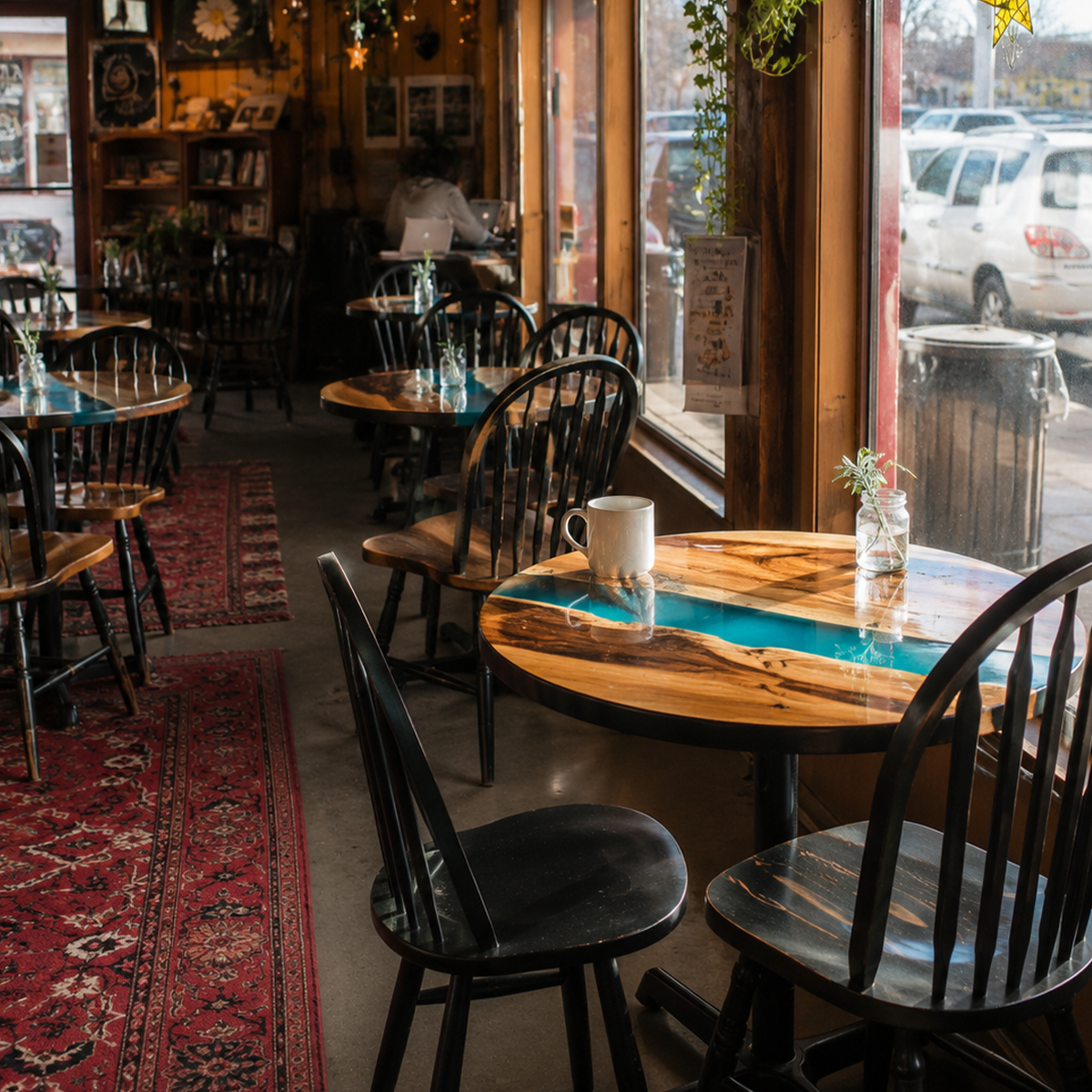 Walnut Azure River Cafe Epoxy Resin Table