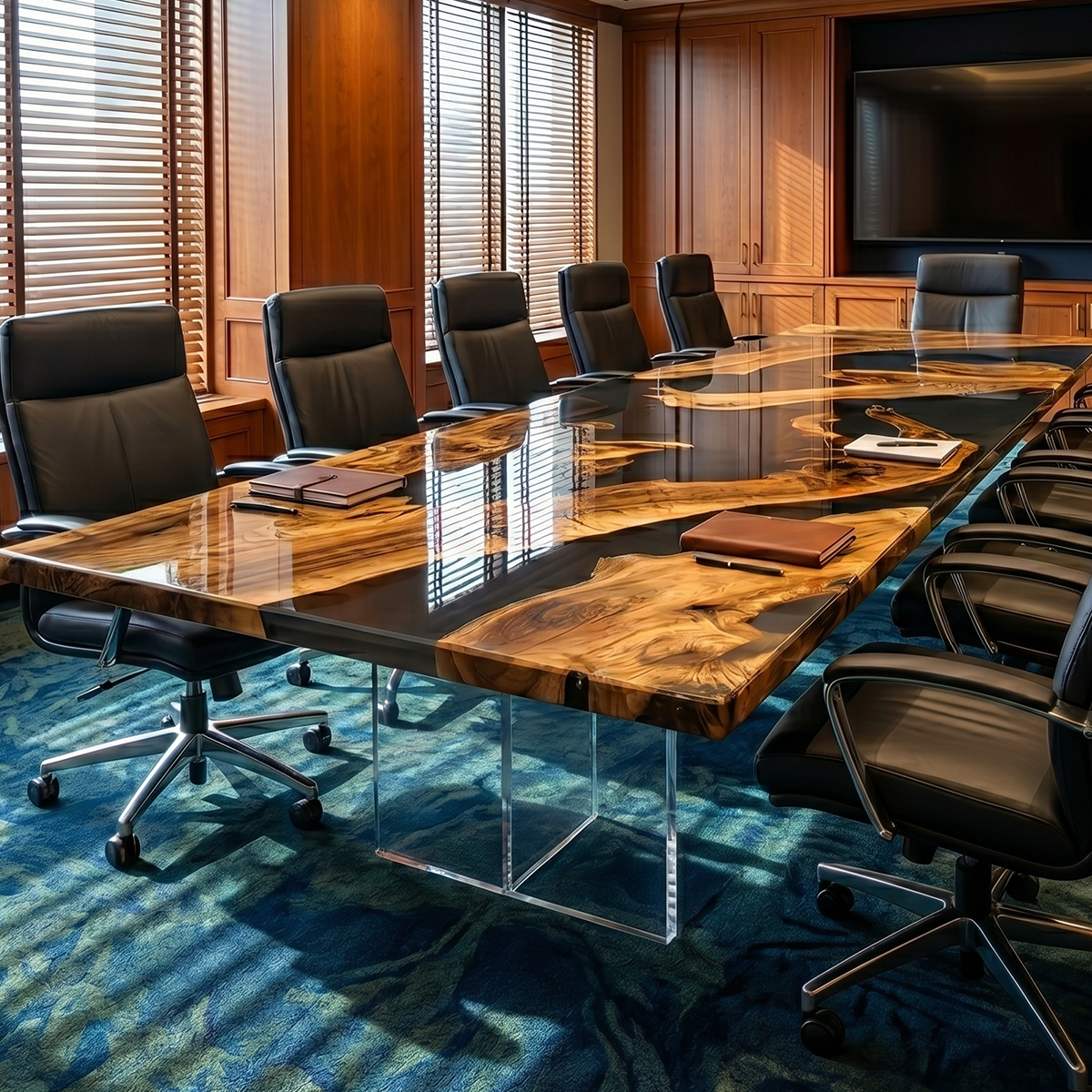 Golden Camphor with Transparent Black Epoxy Resin Conference Table
