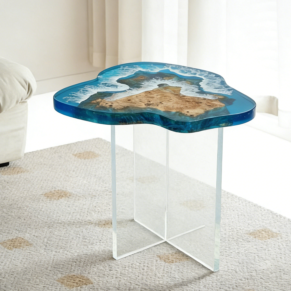 Olive Burl Coastal Map Resin Side Table