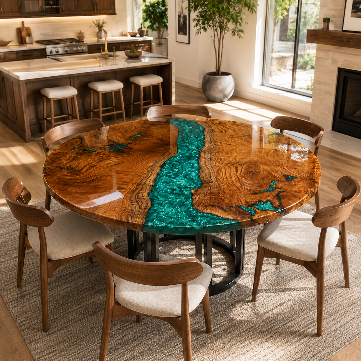 Cunninghamia Wood Swirl Green Resin Round Table