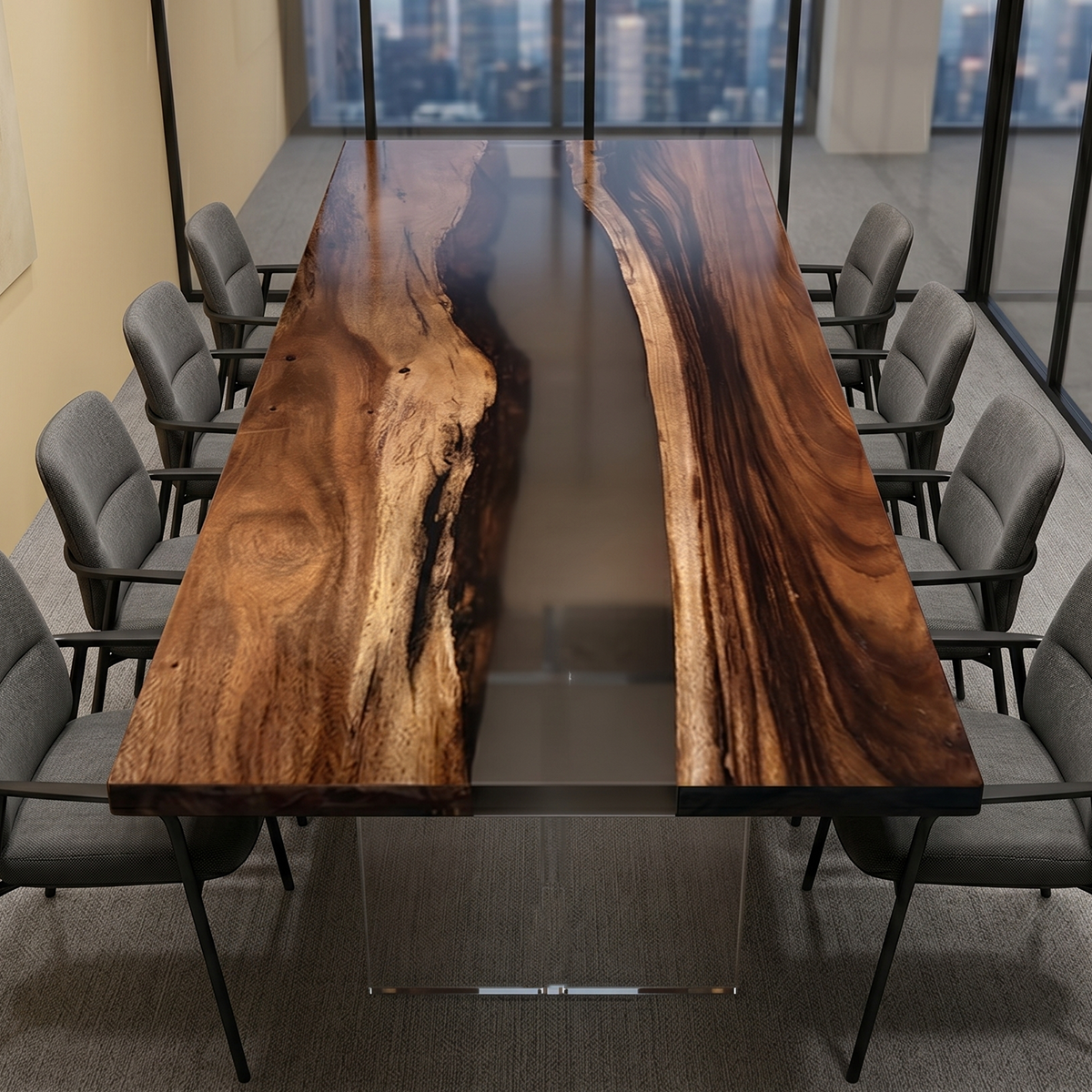 Black Walnut Wood Black River Epoxy Resin Conference Table